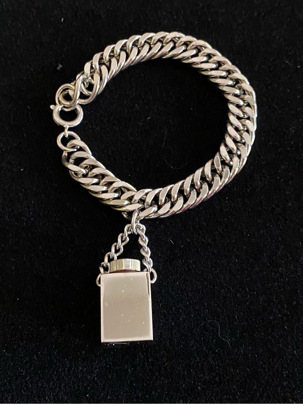 Silver Chunky Curb Bracelet with Rectangular Charm